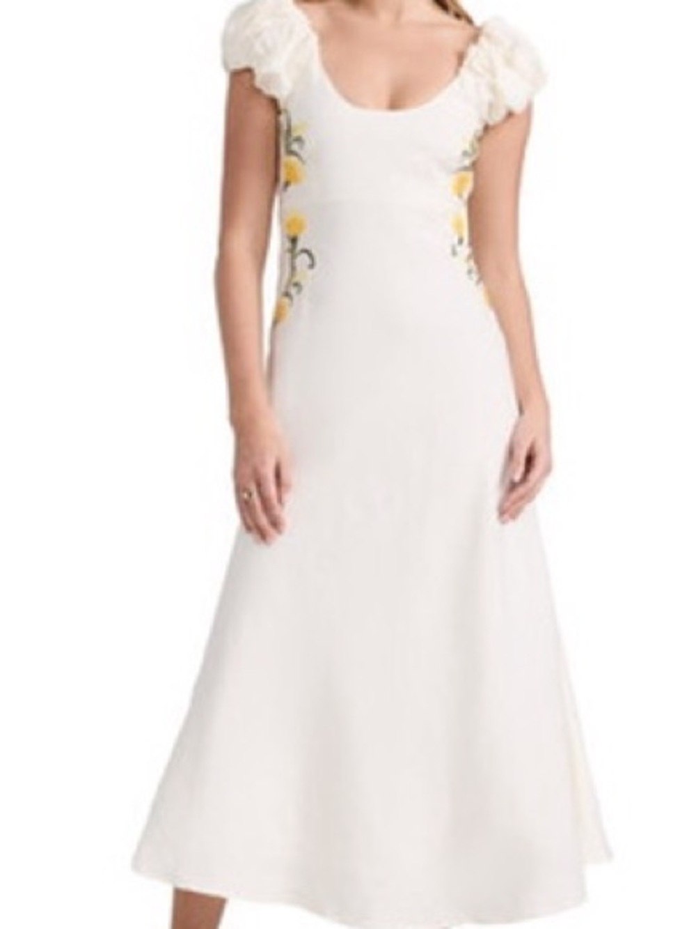 Fanm Mon Cream Midi Dress with Yellow Floral Accents